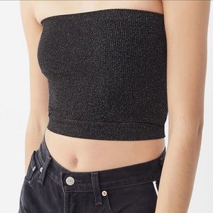 Out from Under black metallic glitter sparkly mesh tube top